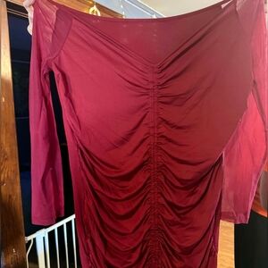 Elegant Burgundy Ruched Dress